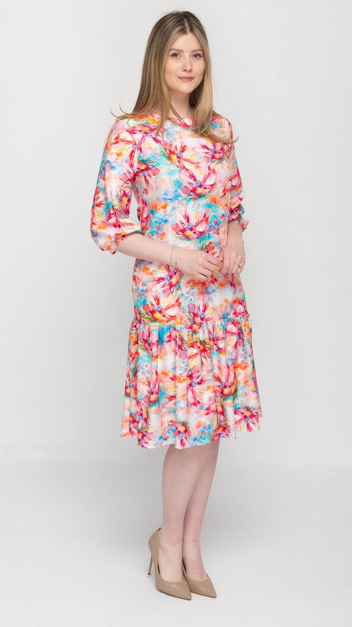Tier Hem Dress Multicolor Floral Print