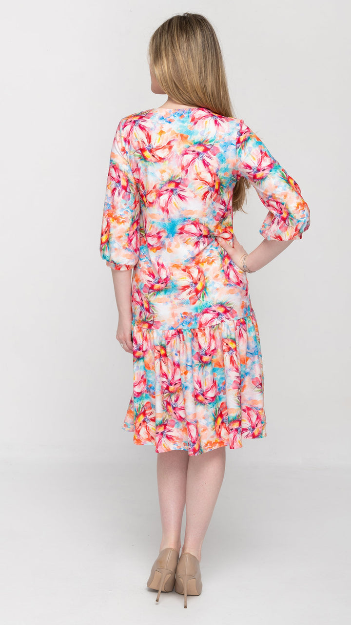Tier Hem Dress Multicolor Floral Print