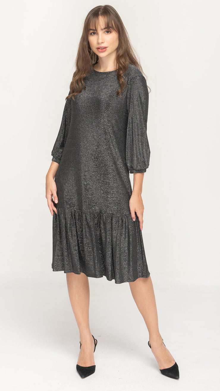 Tier Hem Dress - Silver Lurex