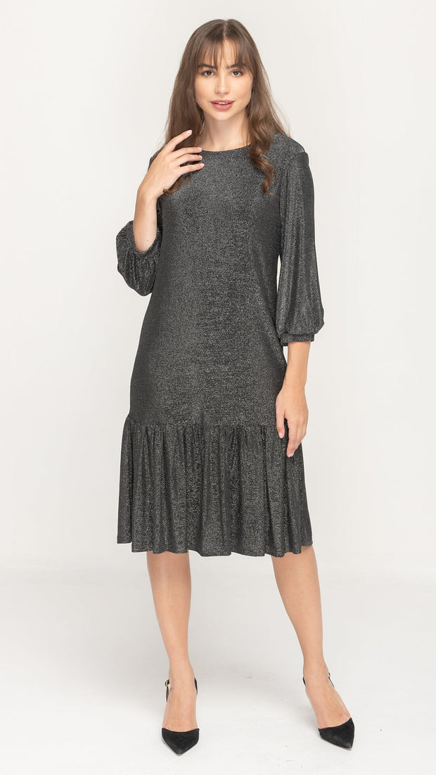 Tier Hem Dress - Silver Lurex