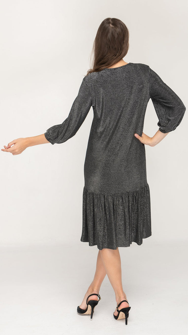 Tier Hem Dress - Silver Lurex