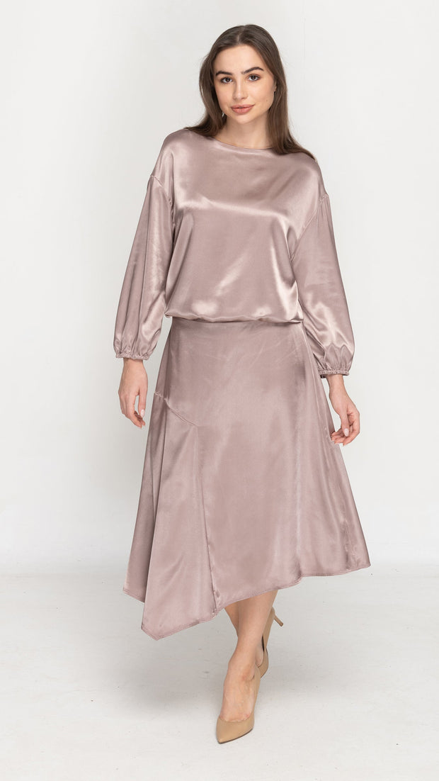 Asymmetric Satin Skirt - Satin Mocha