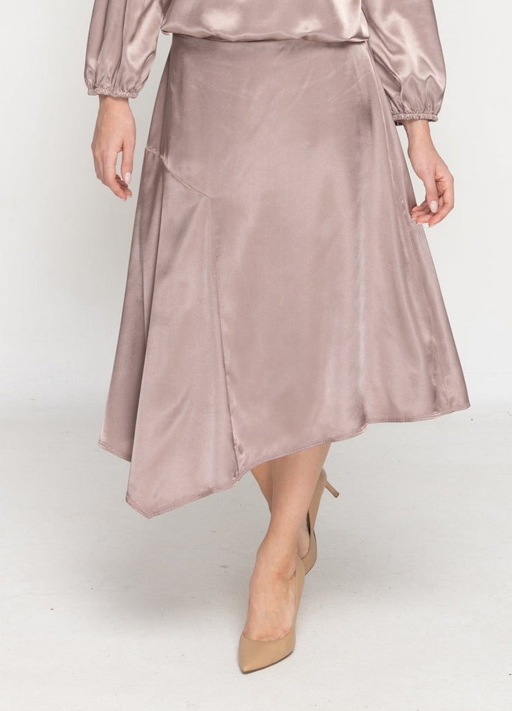 Asymmetric Satin Skirt - Satin Mocha