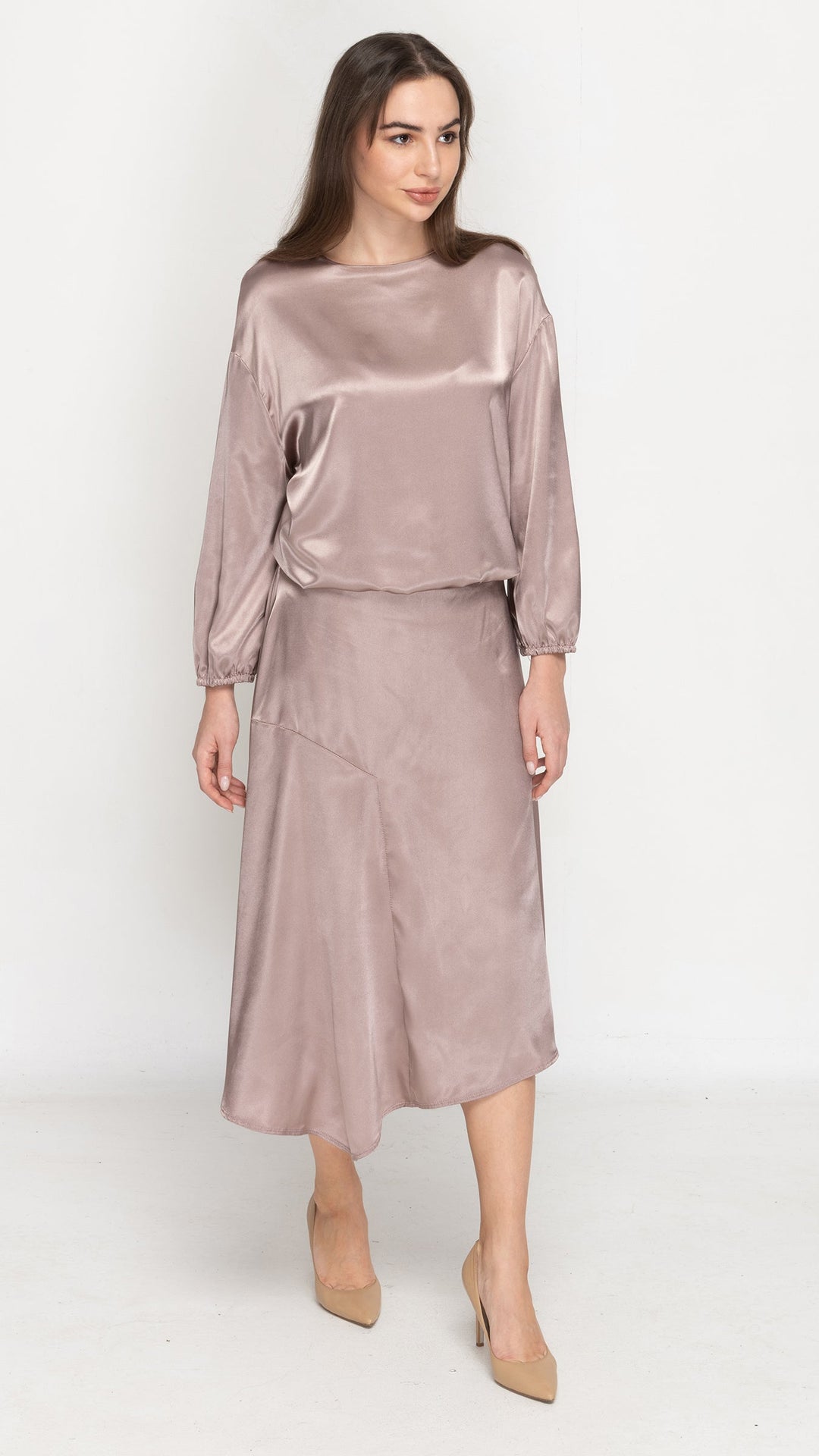 Asymmetric Satin Skirt - Satin Mocha