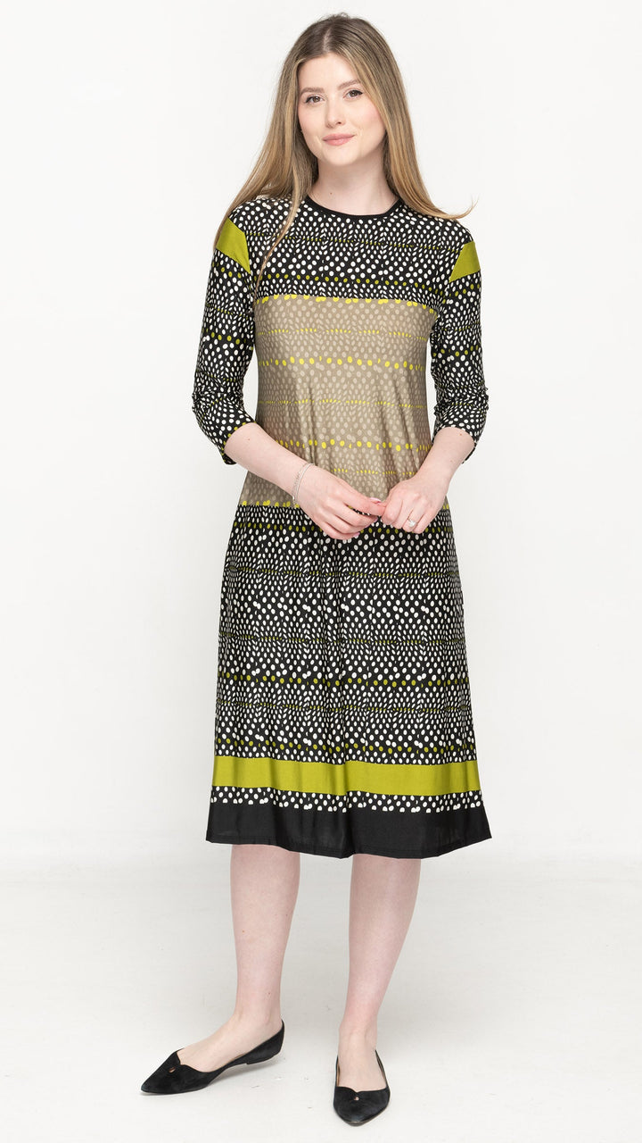 A-Line Jersey Dress Green Polka Dot