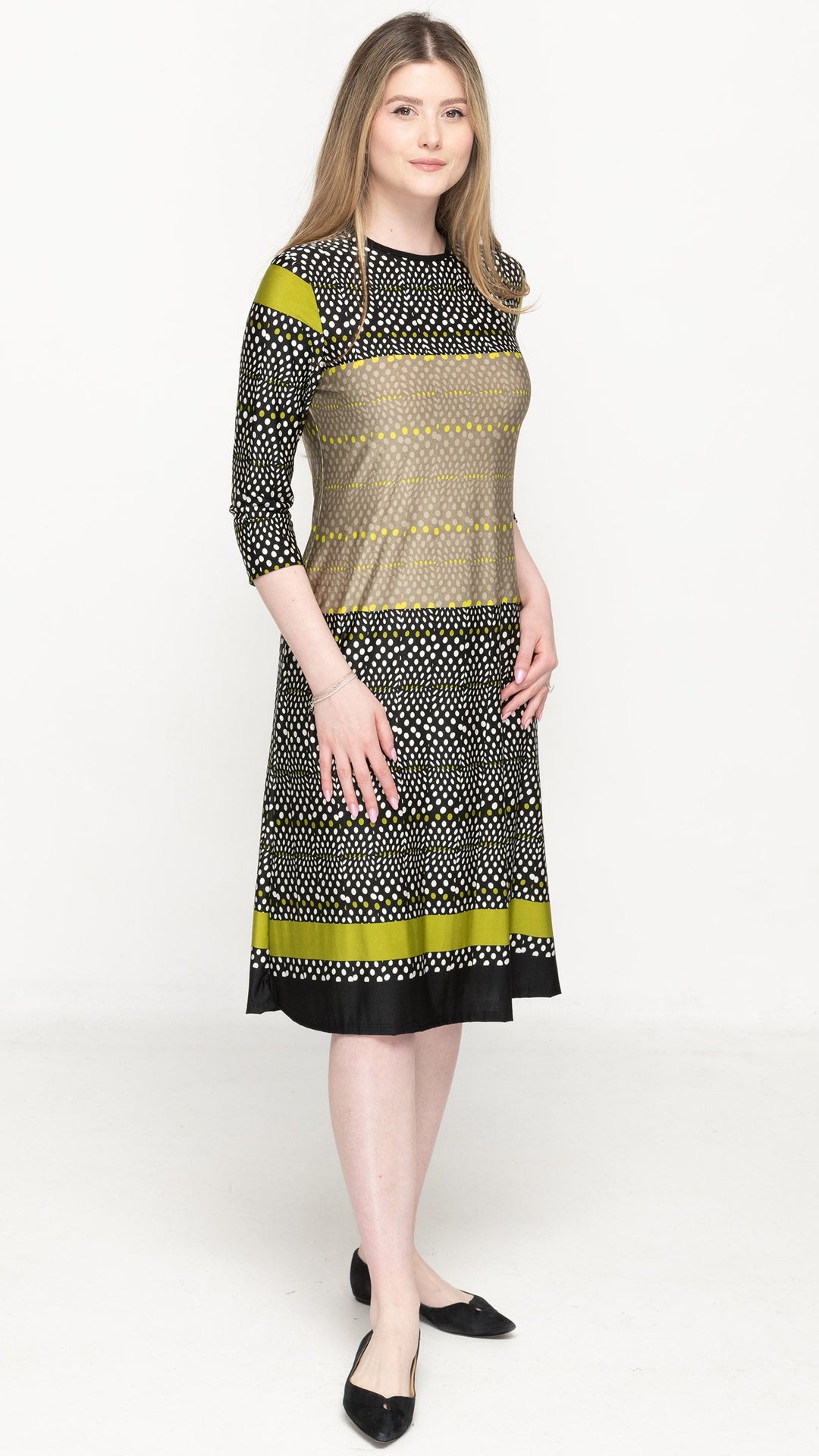 A-Line Jersey Dress Green Polka Dot