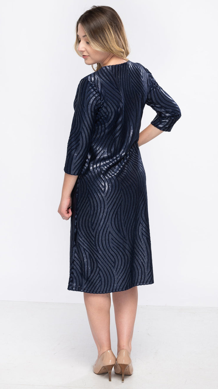 A-Line Dress - Navy Waves