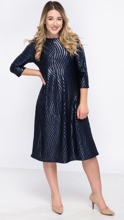 A-Line Dress - Navy Waves