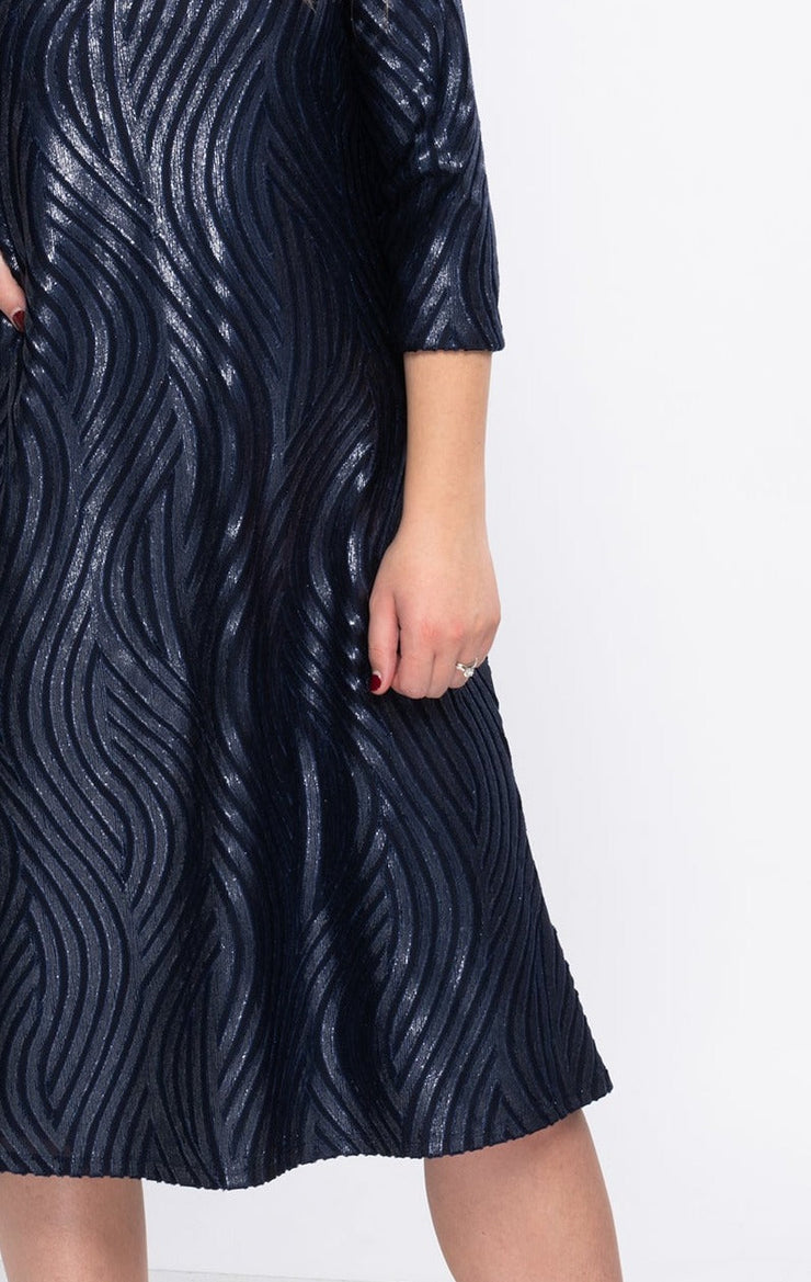 A-Line Dress - Navy Waves