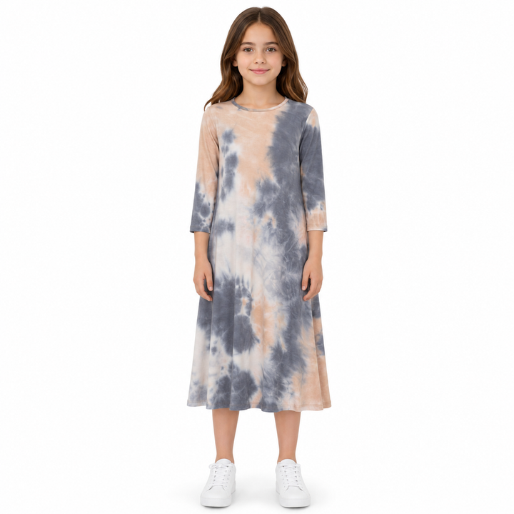 Girls Tunic Dress - Blue/Tan Tie Dye