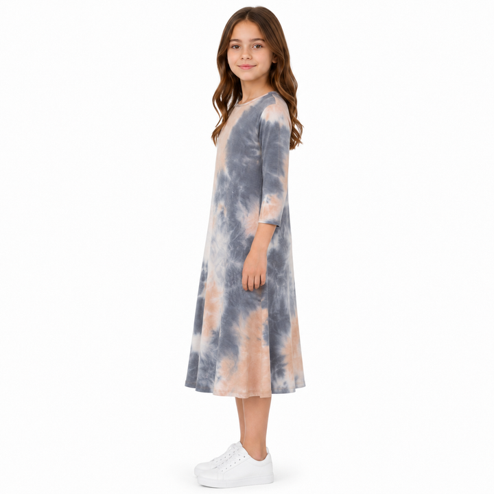 Girls Tunic Dress - Blue/Tan Tie Dye