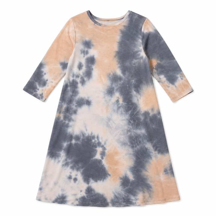 Girls Tunic Dress - Blue/Tan Tie Dye