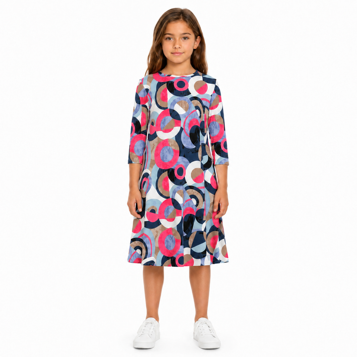 Girls Tunic Dress - Pink/Blue Circles