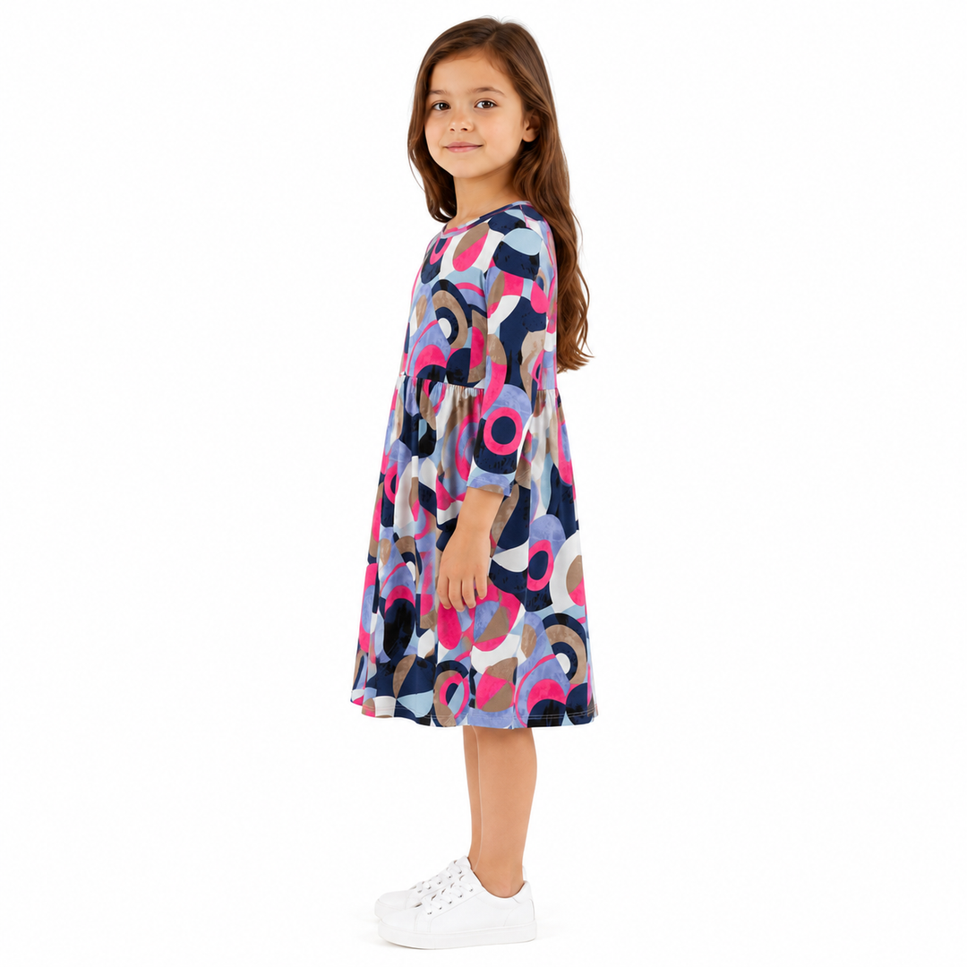 Girls Tunic Dress - Pink/Blue Circles