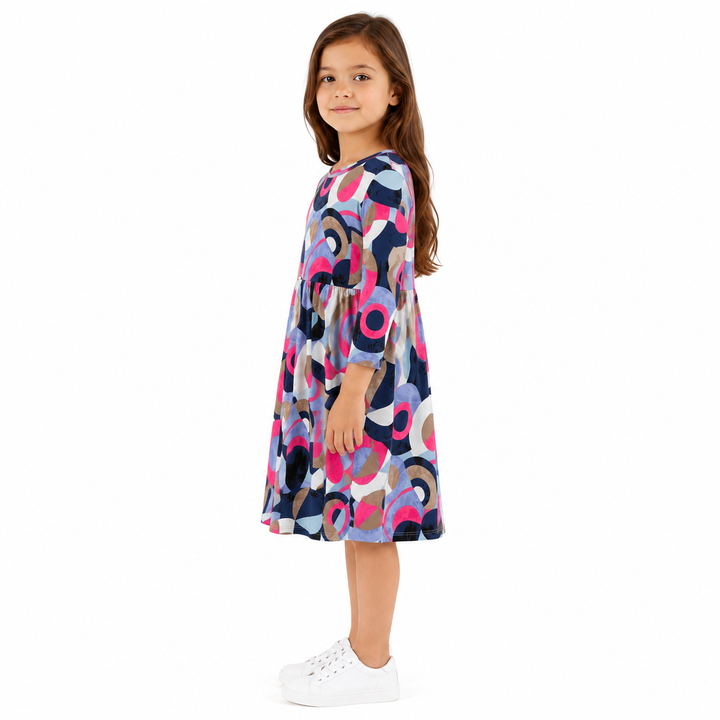 Girls Tunic Dress - Pink/Blue Circles