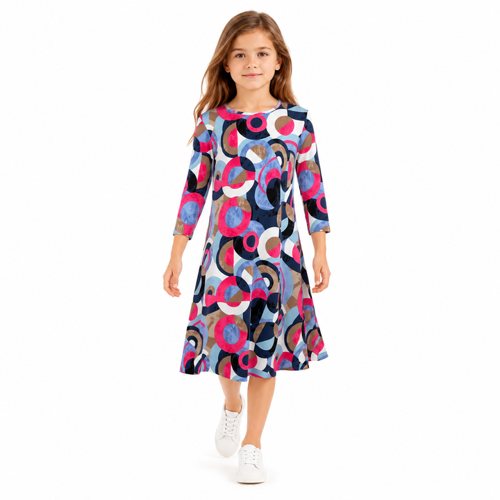 Girls Tunic Dress - Pink/Blue Circles