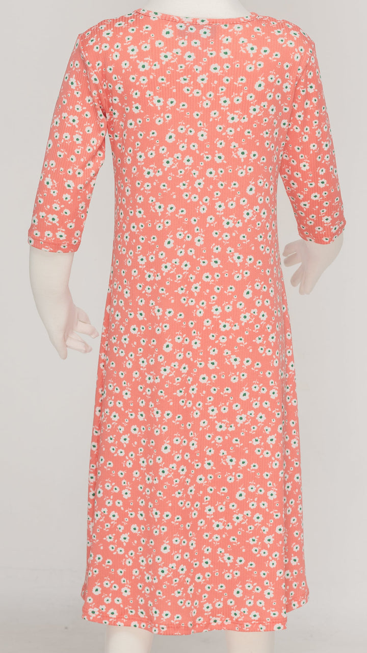 Girls Tunic Dress - Rib Coral Ditsy Floral