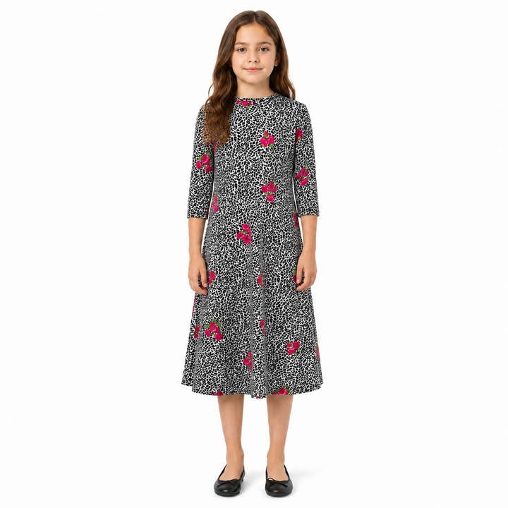 Girls Tunic Dress -  Floral Leopard