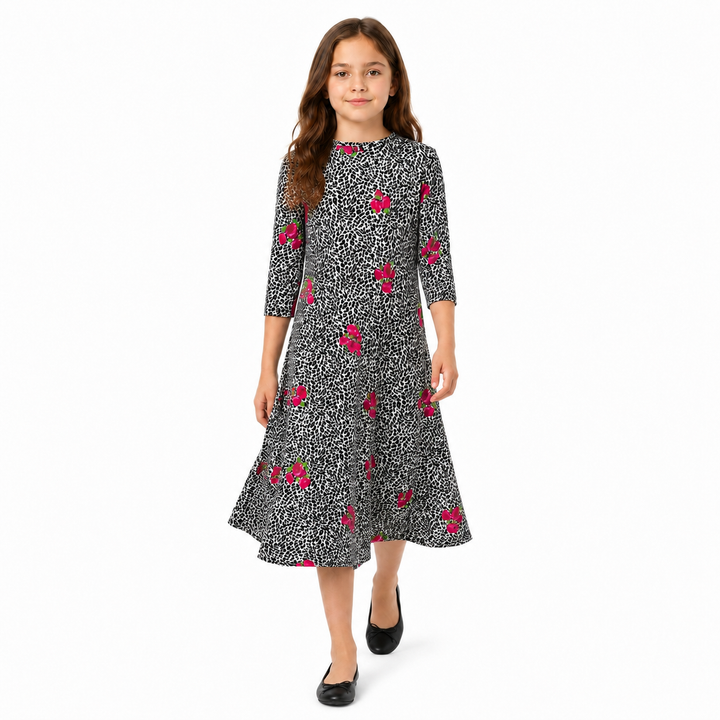 Girls Tunic Dress -  Floral Leopard