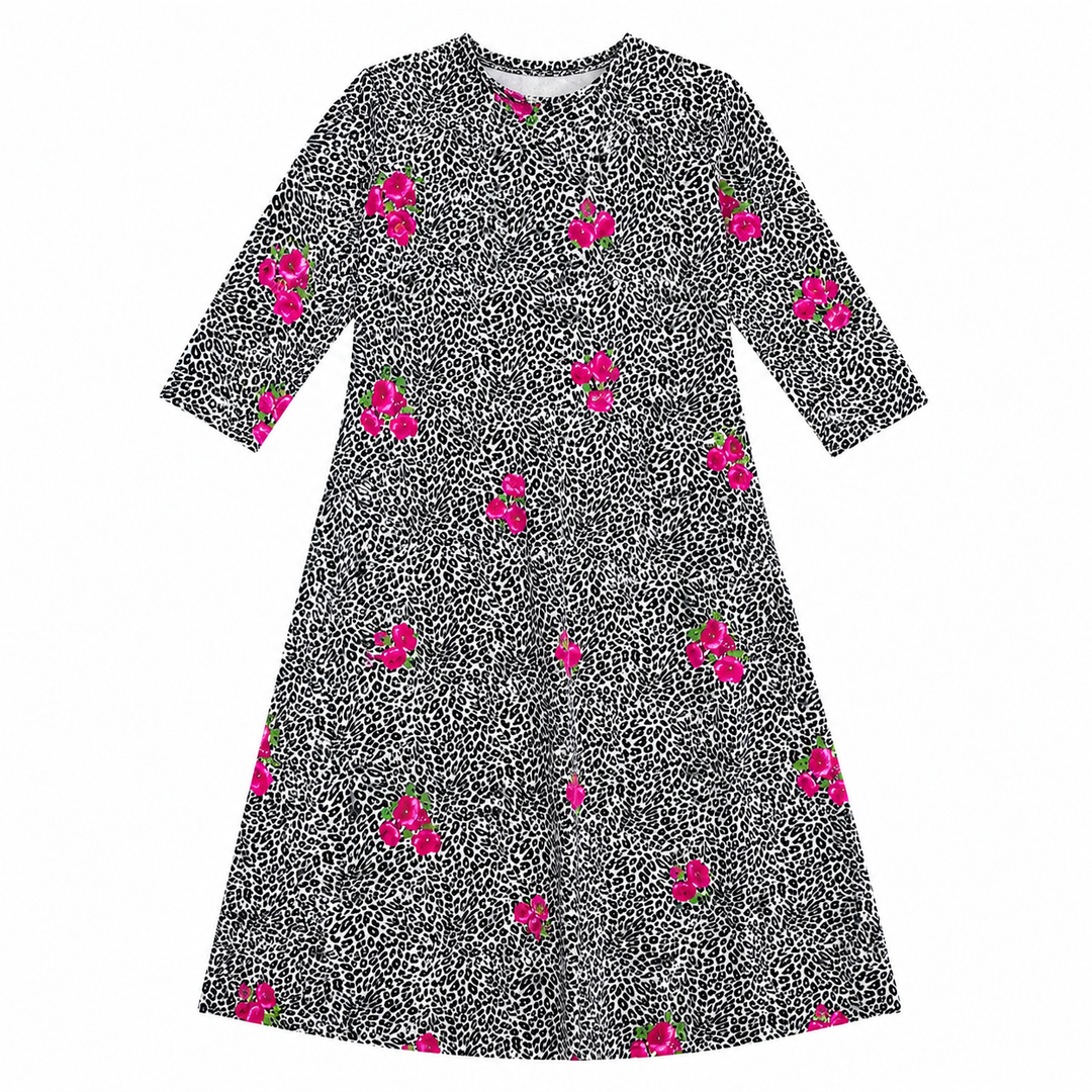 Girls Tunic Dress -  Floral Leopard