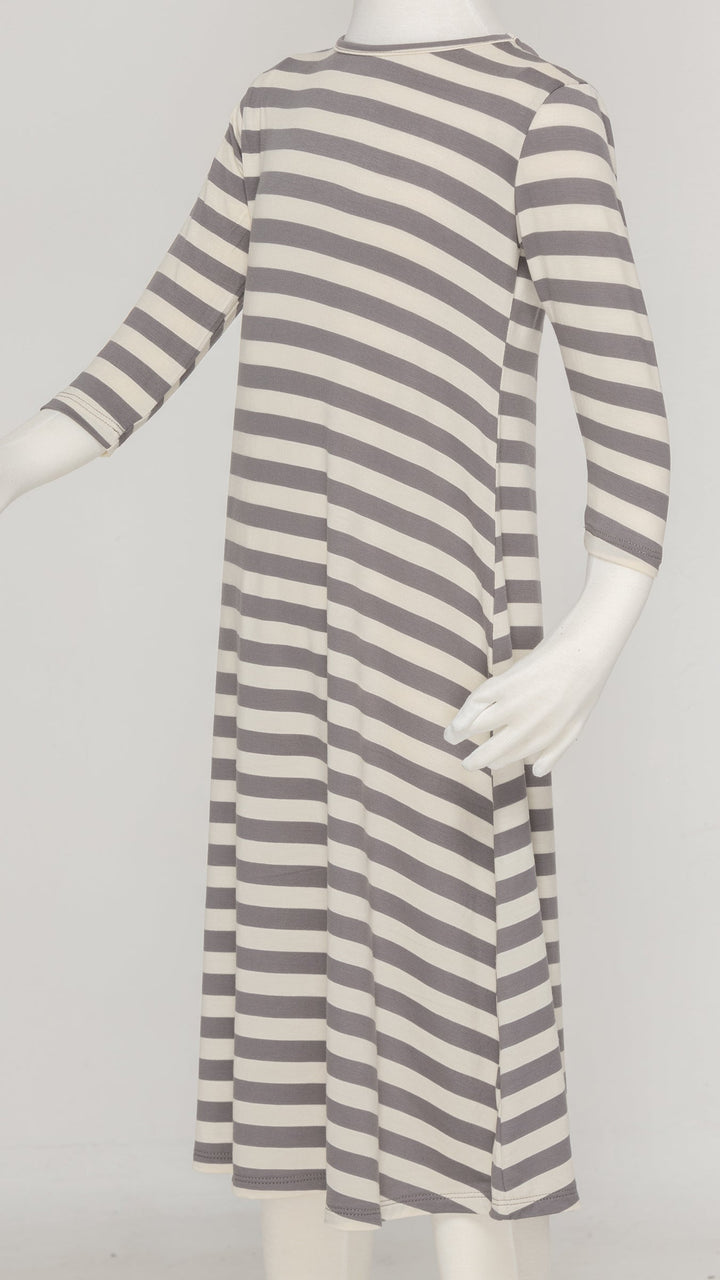 Girls Tunic Dress - Ivory/Grey Stripes