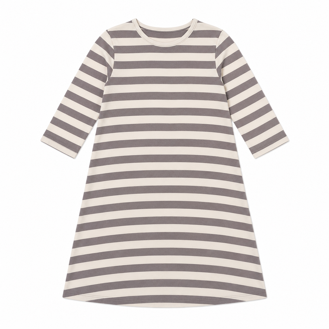 Girls Tunic Dress - Ivory/Grey Stripes