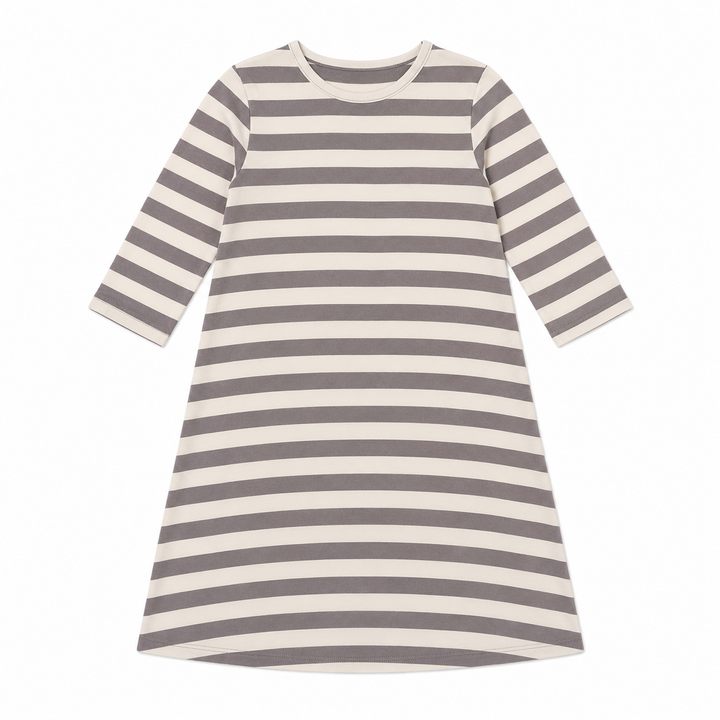 Girls Tunic Dress - Ivory/Grey Stripes