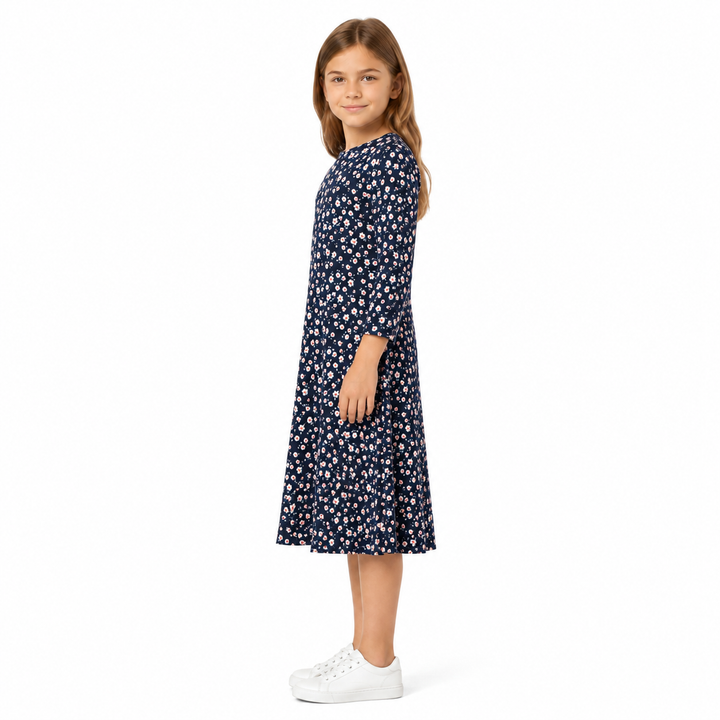 Girls Tunic Dress - Rib Navy Ditsy Floral