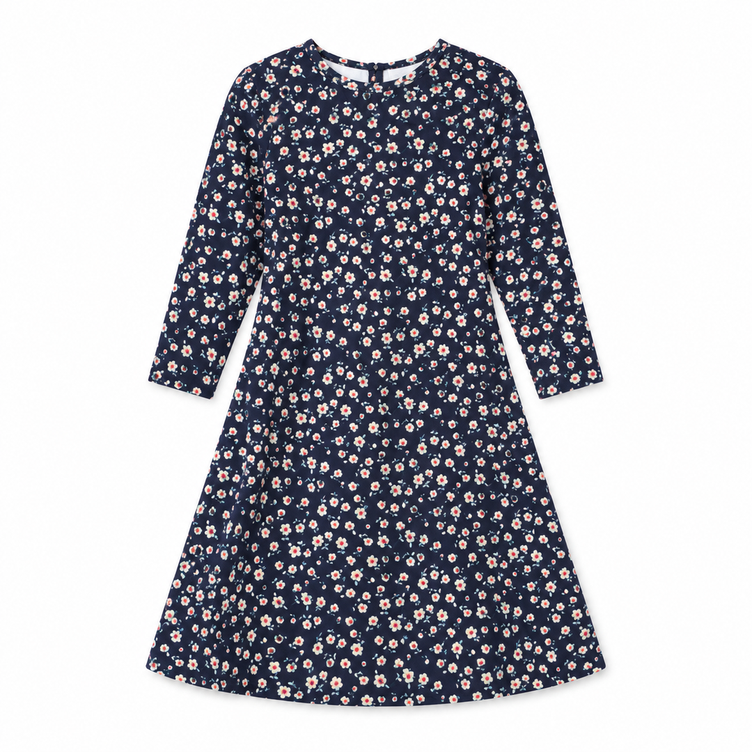 Girls Tunic Dress - Rib Navy Ditsy Floral