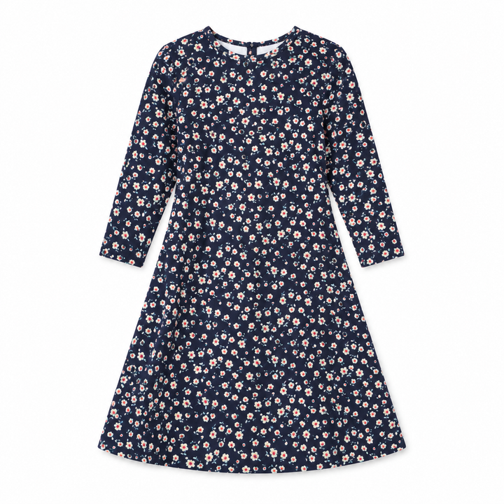 Girls Tunic Dress - Rib Navy Ditsy Floral