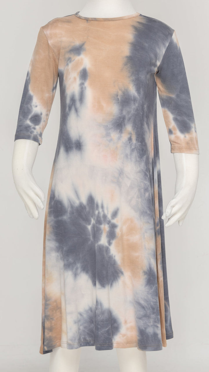 Girls Tunic Dress - Blue/Tan Tie Dye