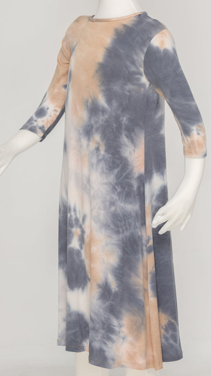 Girls Tunic Dress - Blue/Tan Tie Dye