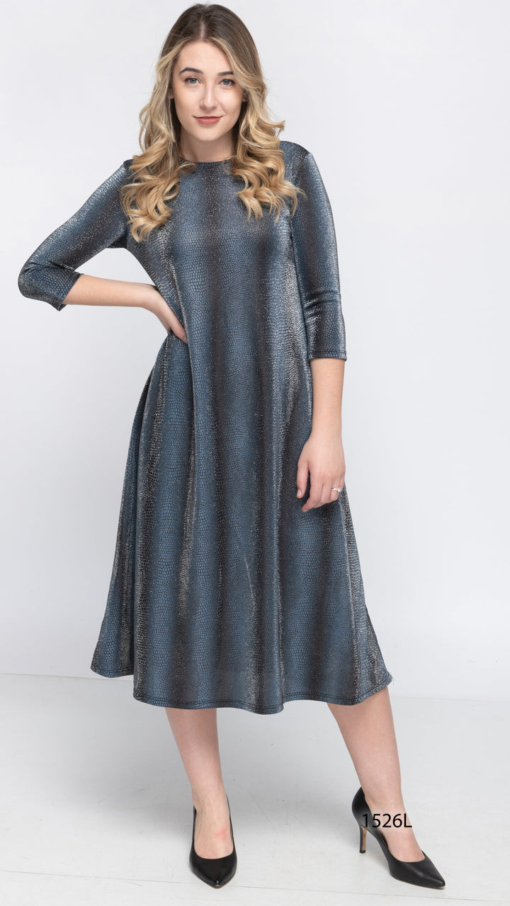 A-Line Dress - Metallic Blue Leopard