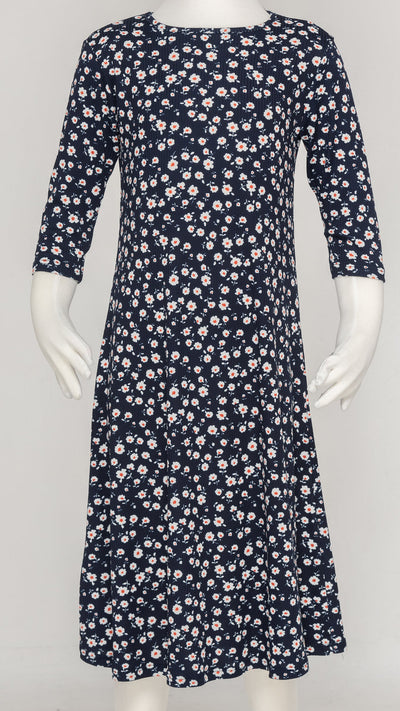 Girls Tunic Dress - Rib Navy Ditsy Floral