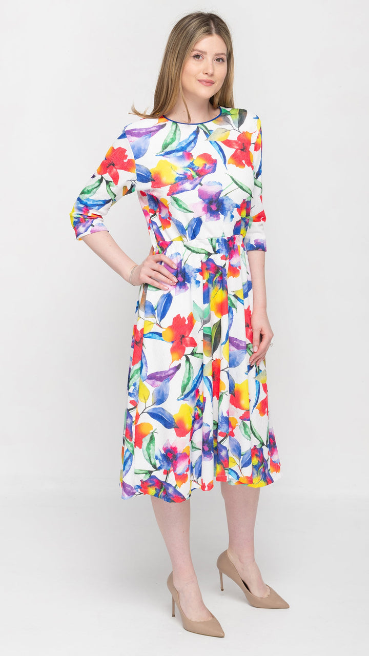 Belted A-Line Bright Digital Floral Dress