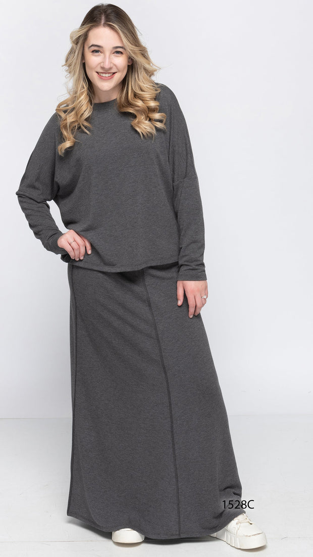 Soft Terry Maxi Skirt - Charcoal Grey