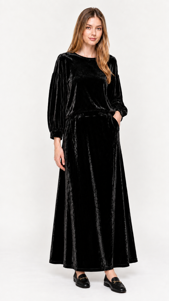 KMW Style 1602 Black Velour Circle Skirt Maxi - Hero