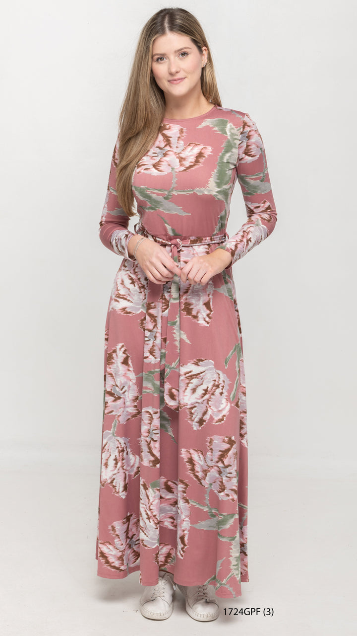 Maxi Belted Dress Powder Pink Floral Print