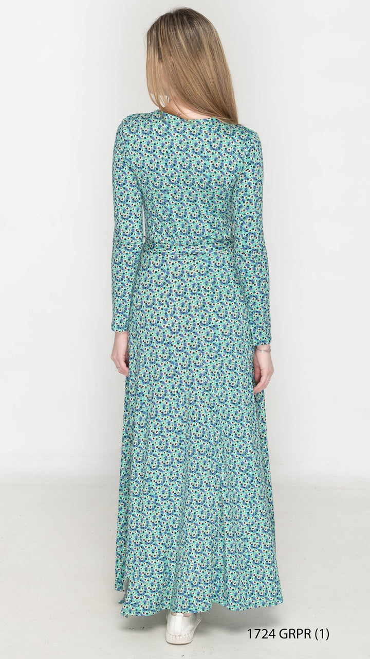 Maxi Belted Dress Teal Floral Print