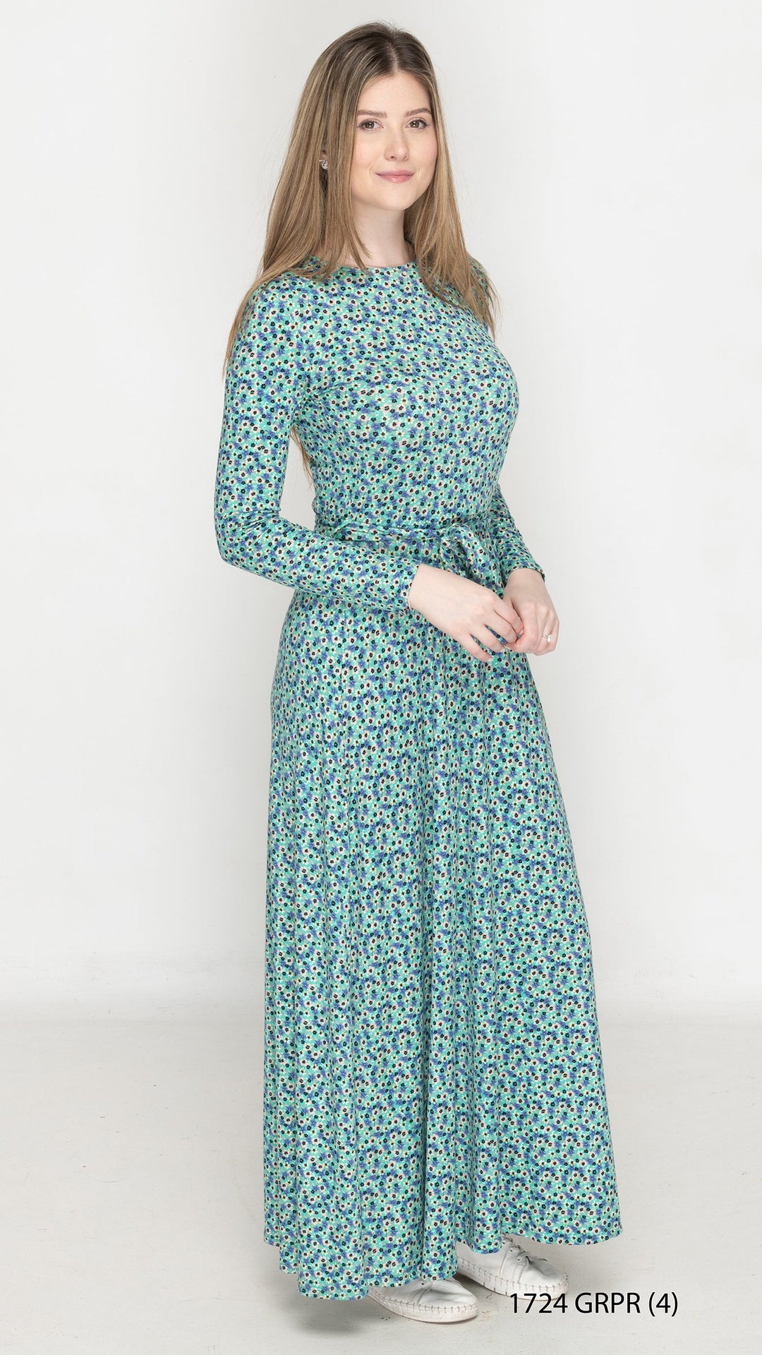 Maxi Belted Dress Teal Floral Print