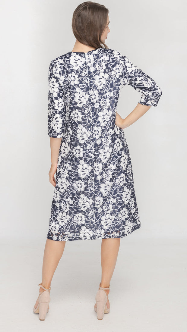 A-Line Dress - Blue Floral Lace