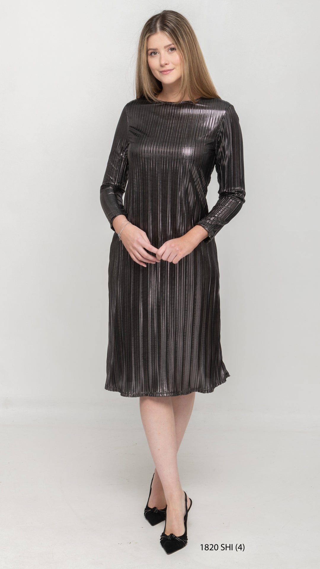 A-Line Dress - Metallic Pleated