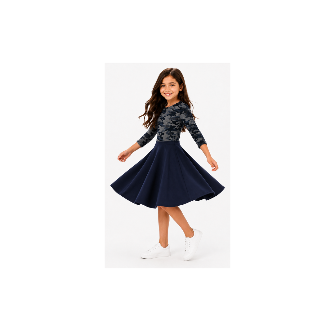 Girls Skater Dress - Blue Camo