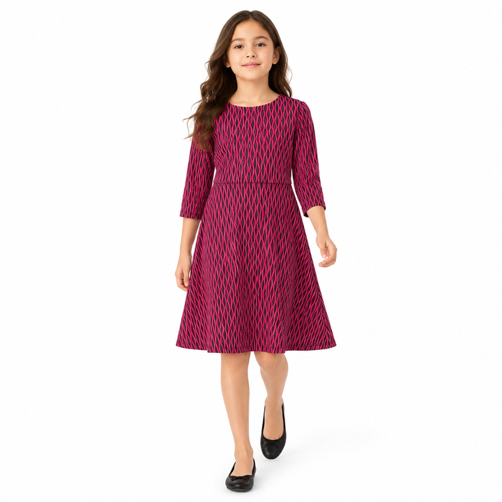 Girls Skater Dress - Black/Fuscia