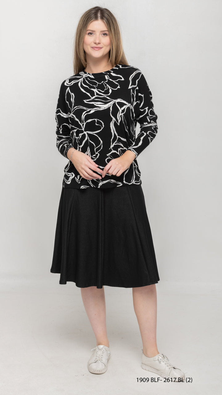 Dolman Jersey Monkey Top Black White Stencil