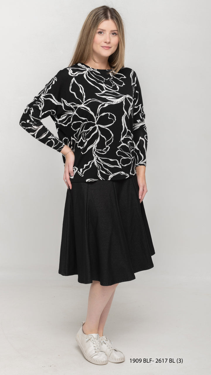 Dolman Jersey Monkey Top Black White Stencil