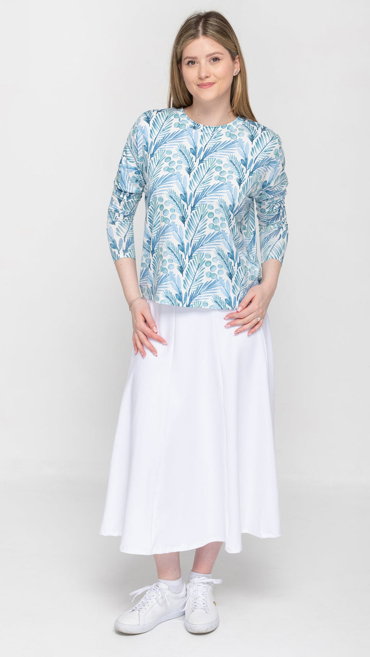 Dolman Jersey Monkey Top Blue Leaves Print