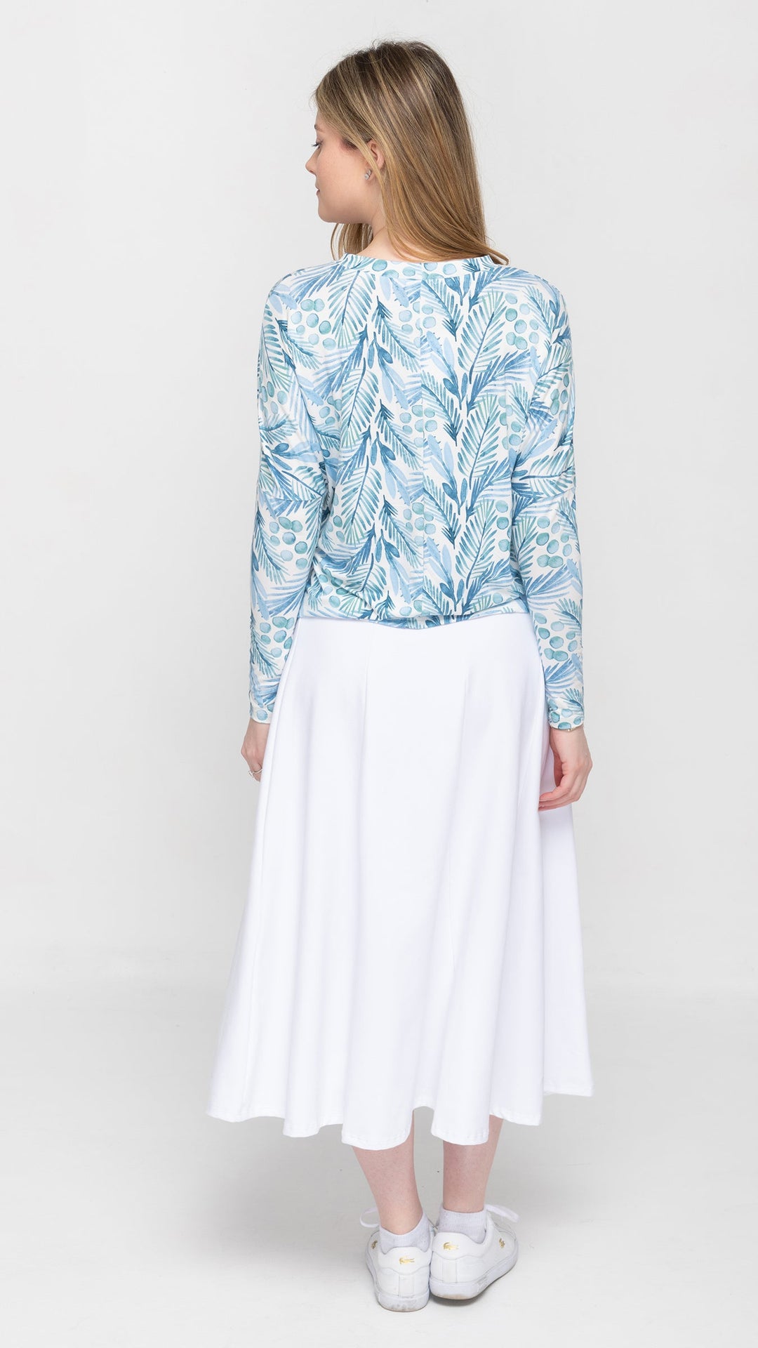 Dolman Jersey Monkey Top Blue Leaves Print