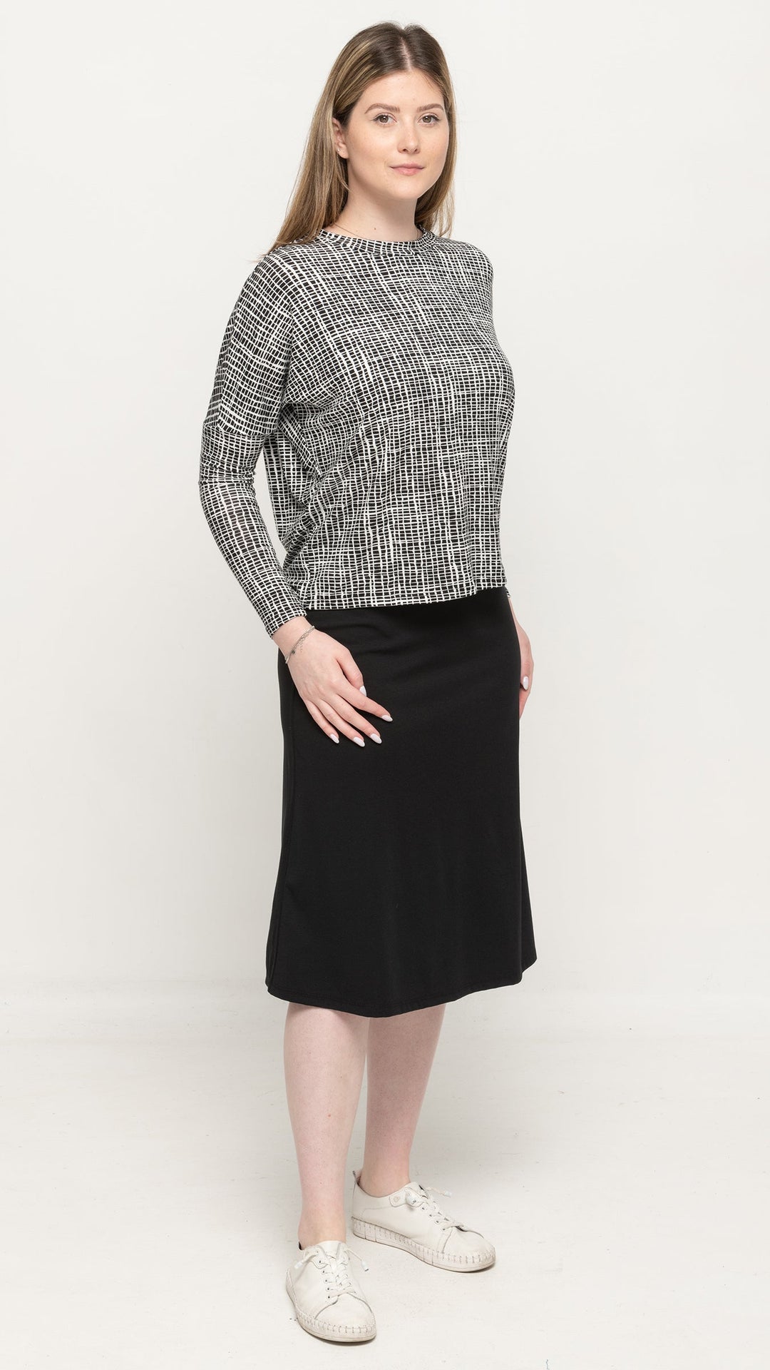 Dolman Jersey Monkey Top- Black/Squiggly Print