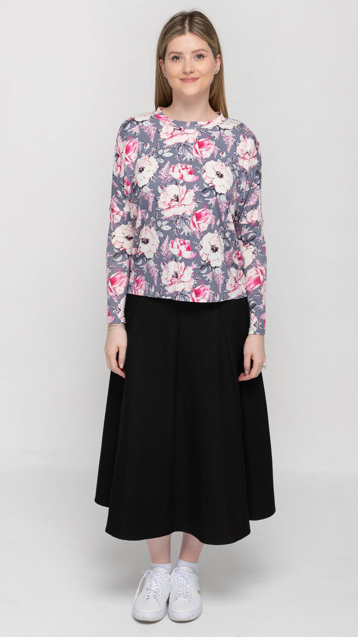 Dolman Jersey Monkey Top Grey Pink Floral Print